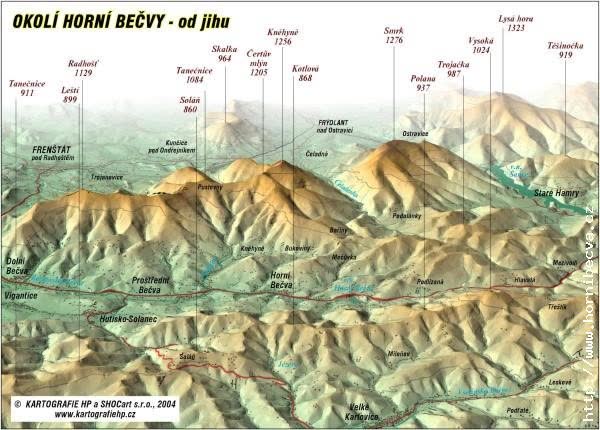 Mapa okolí Horní Bečvy